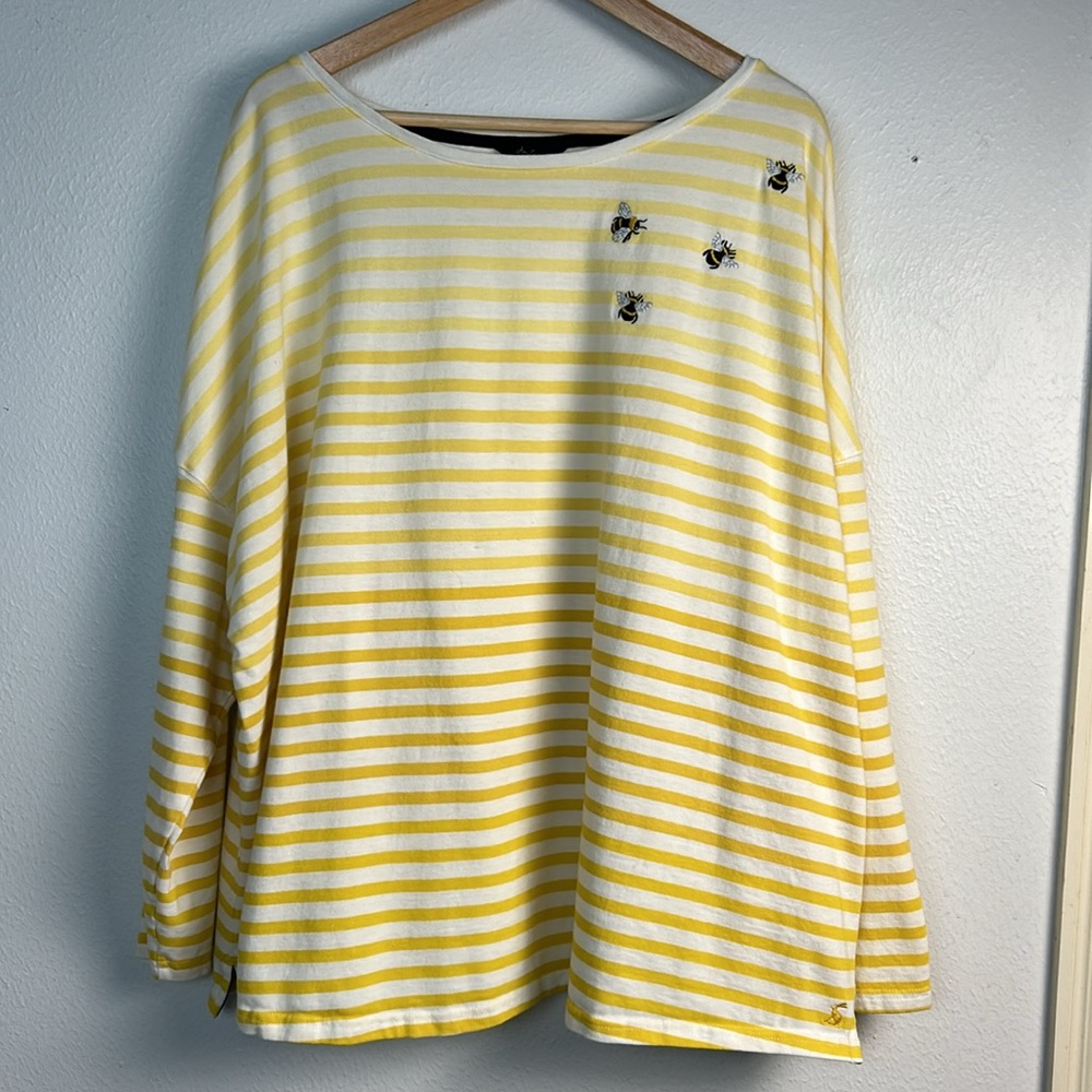 Joules bumble bee Marina yellow stripe long sleeve top plus size 22 cotton - Picture 3 of 16